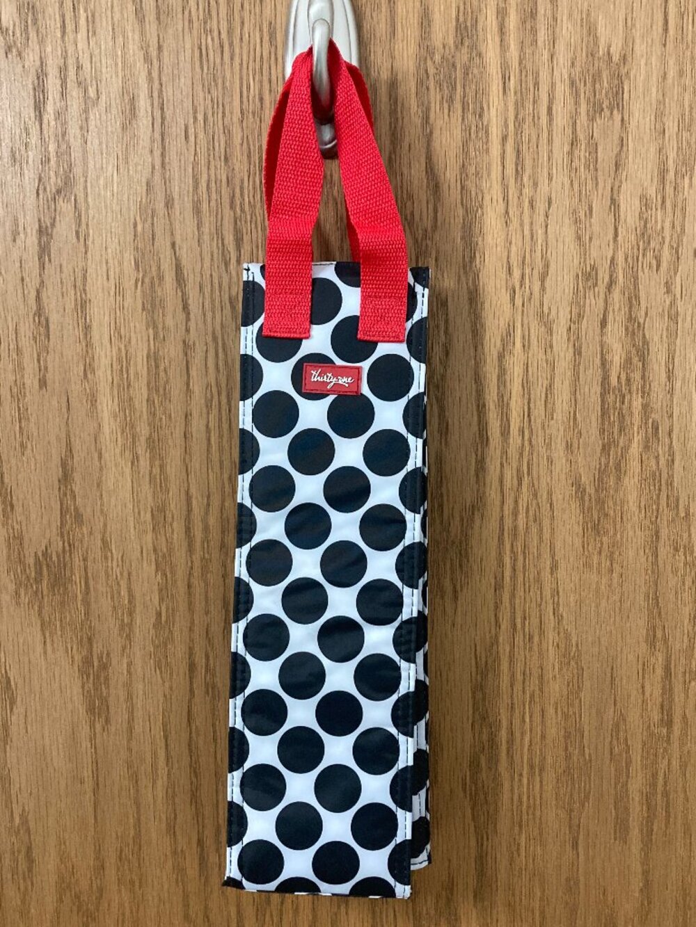 Thirty One Black White Polka Dot Thermal Insulated Wine Tote Cooler Bag